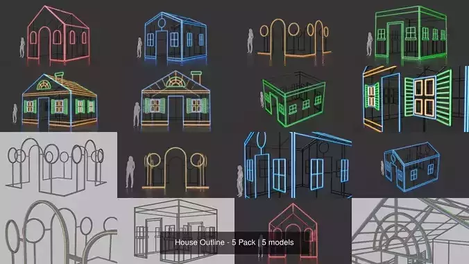 House Outline - 5 Pack 3D Model Collection