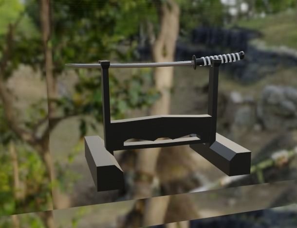 Katana with stand 3D model_5