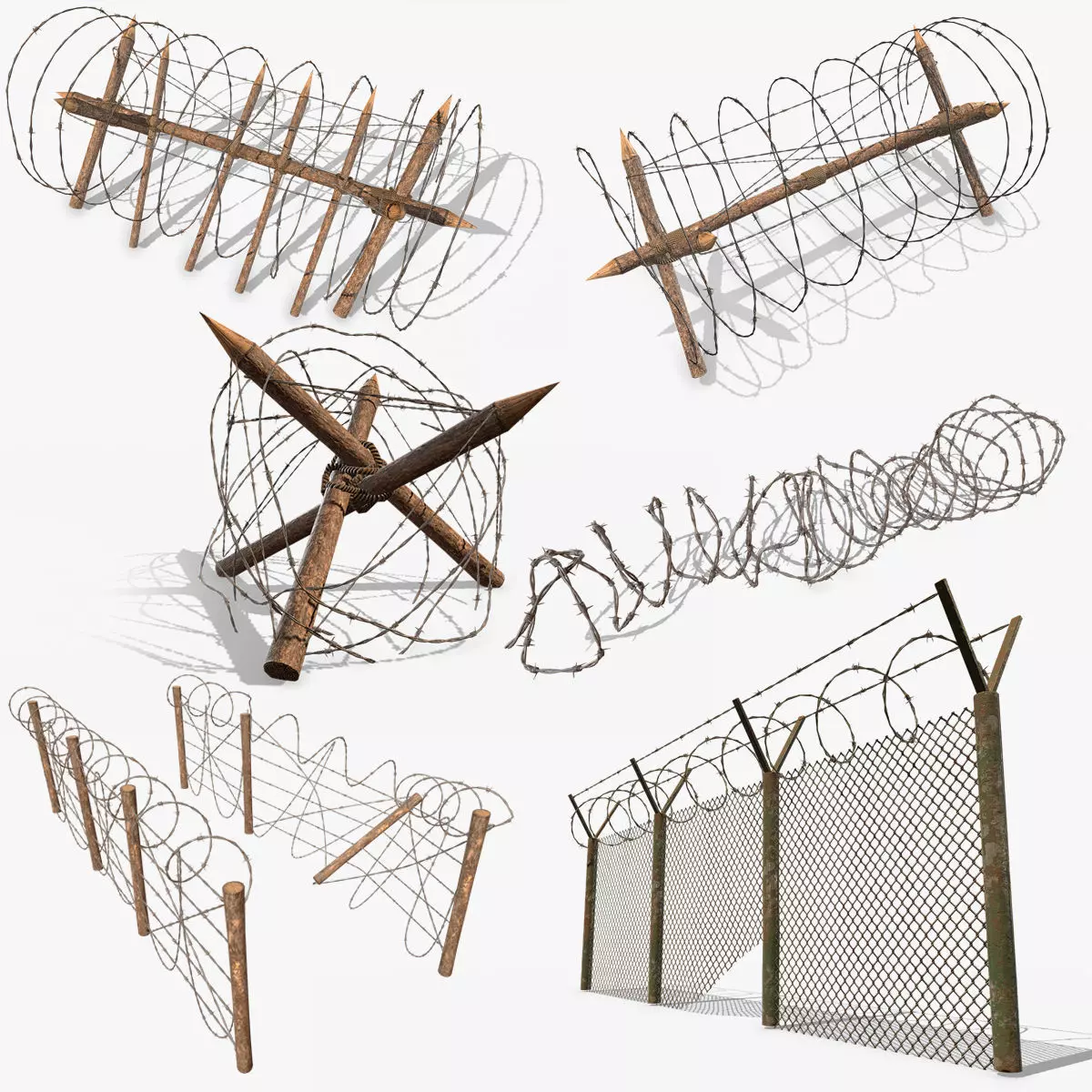 Barbed wire obstacles fences  3D model_0