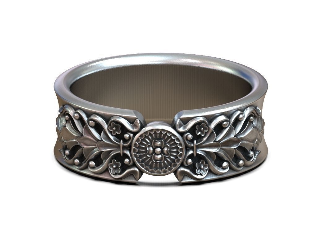 Wedding ring barocco pattern 3D print model_6