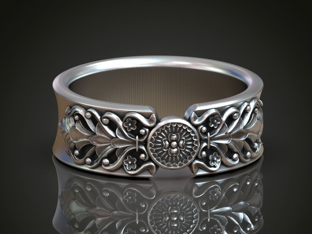 Wedding ring barocco pattern 3D print model_2