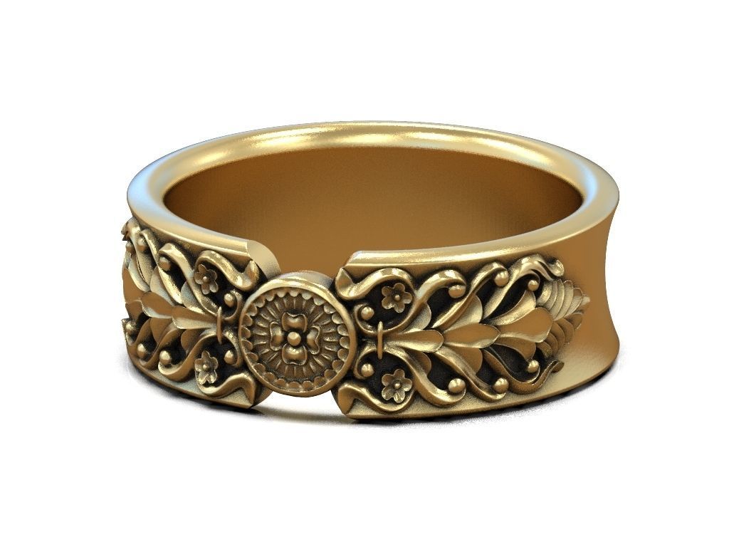 Wedding ring barocco pattern 3D print model_5