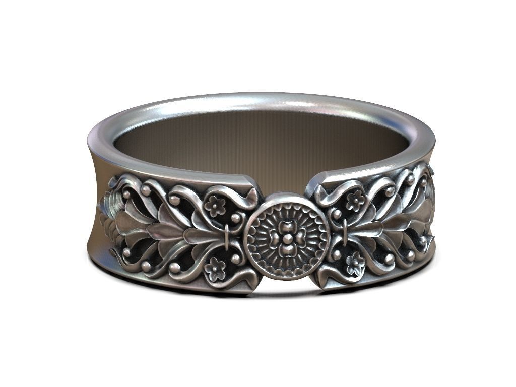 Wedding ring barocco pattern 3D print model_4