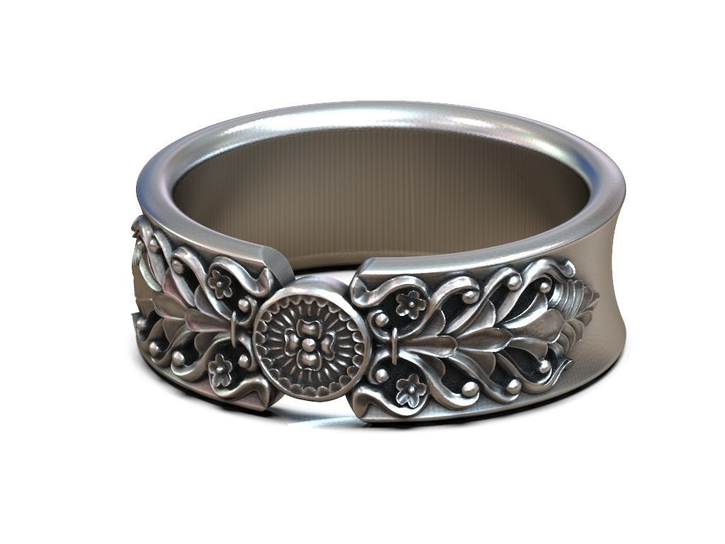Wedding ring barocco pattern 3D print model_7