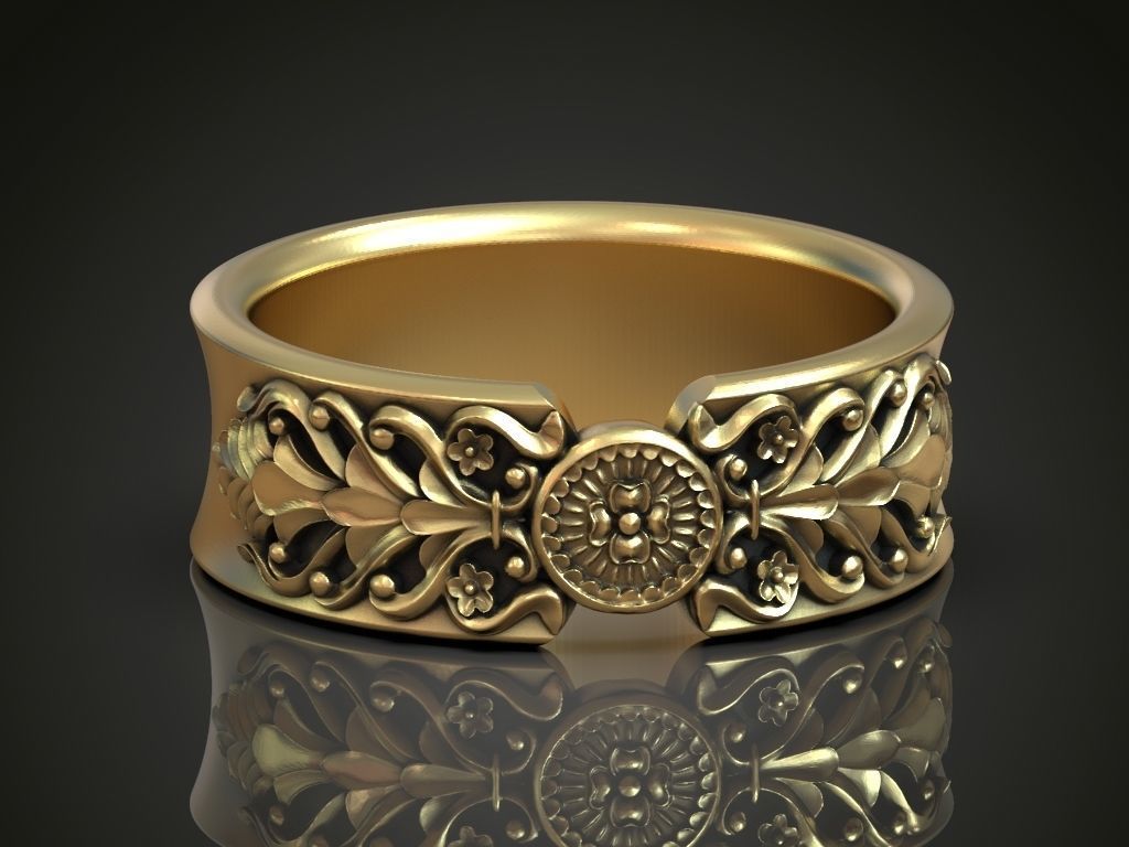 Wedding ring barocco pattern 3D print model_3