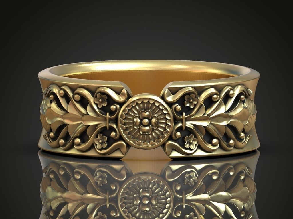 Wedding ring barocco pattern 3D print model_1