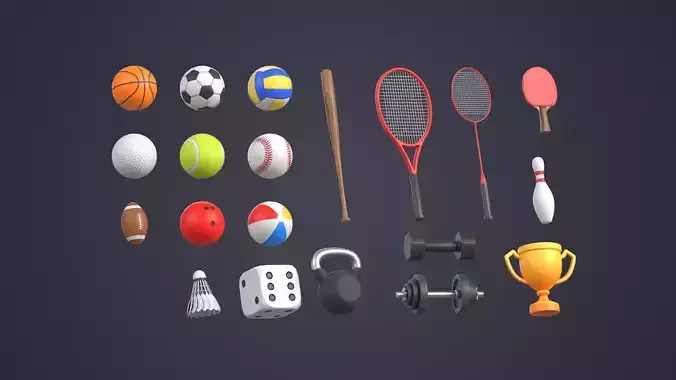 Sports Equipment Pack Low-poly 3D model
