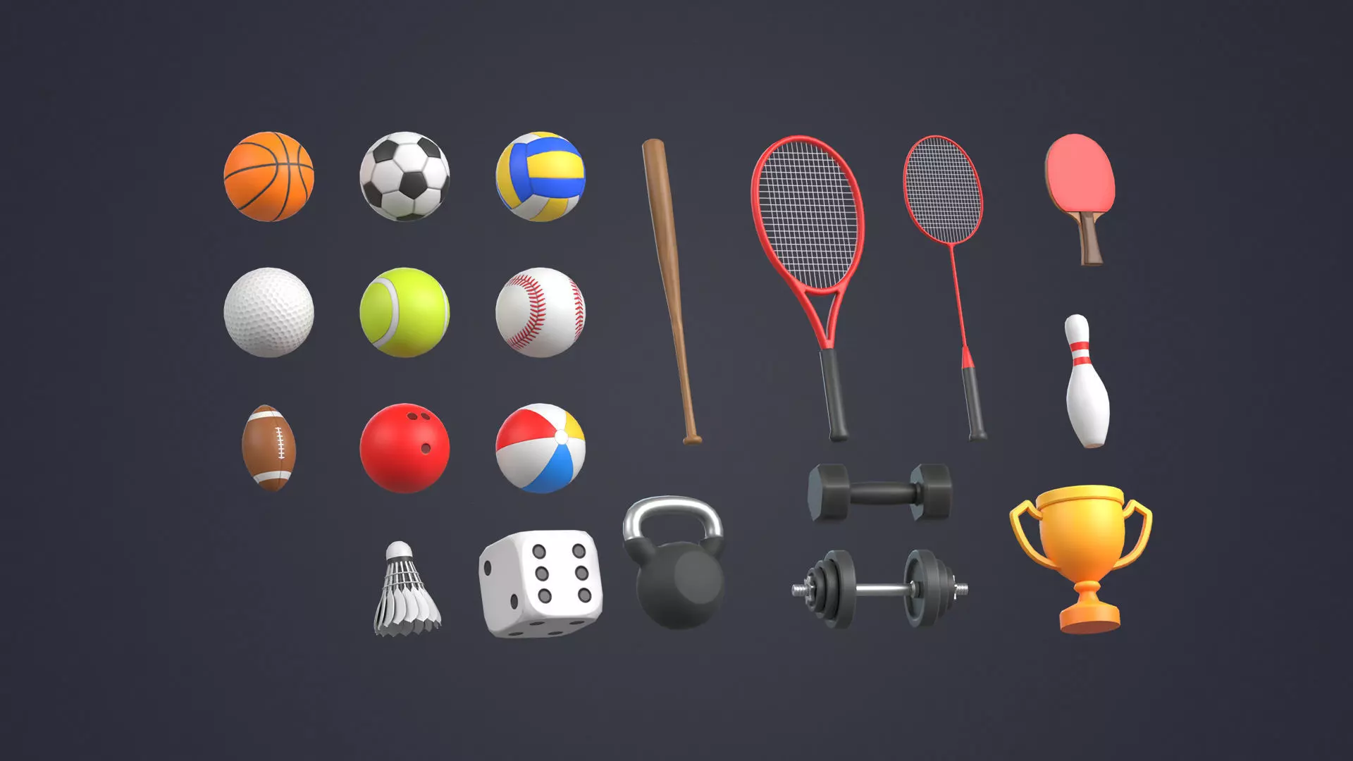 Sports Equipment Pack Low-poly 3D model_0