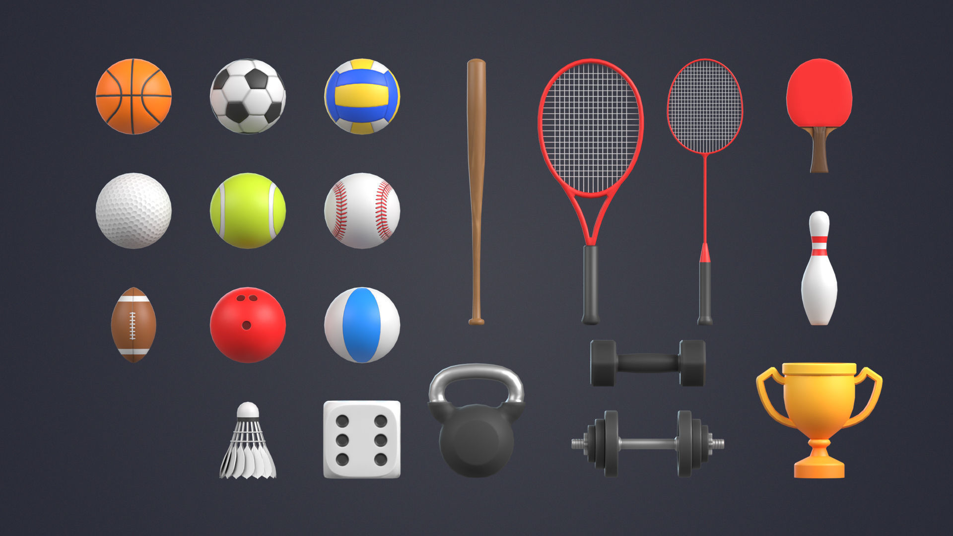 Sports Equipment Pack Low-poly 3D model_2