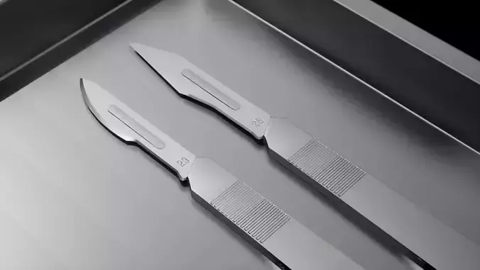 Scalpel set of knives in tray Low-poly 3D model