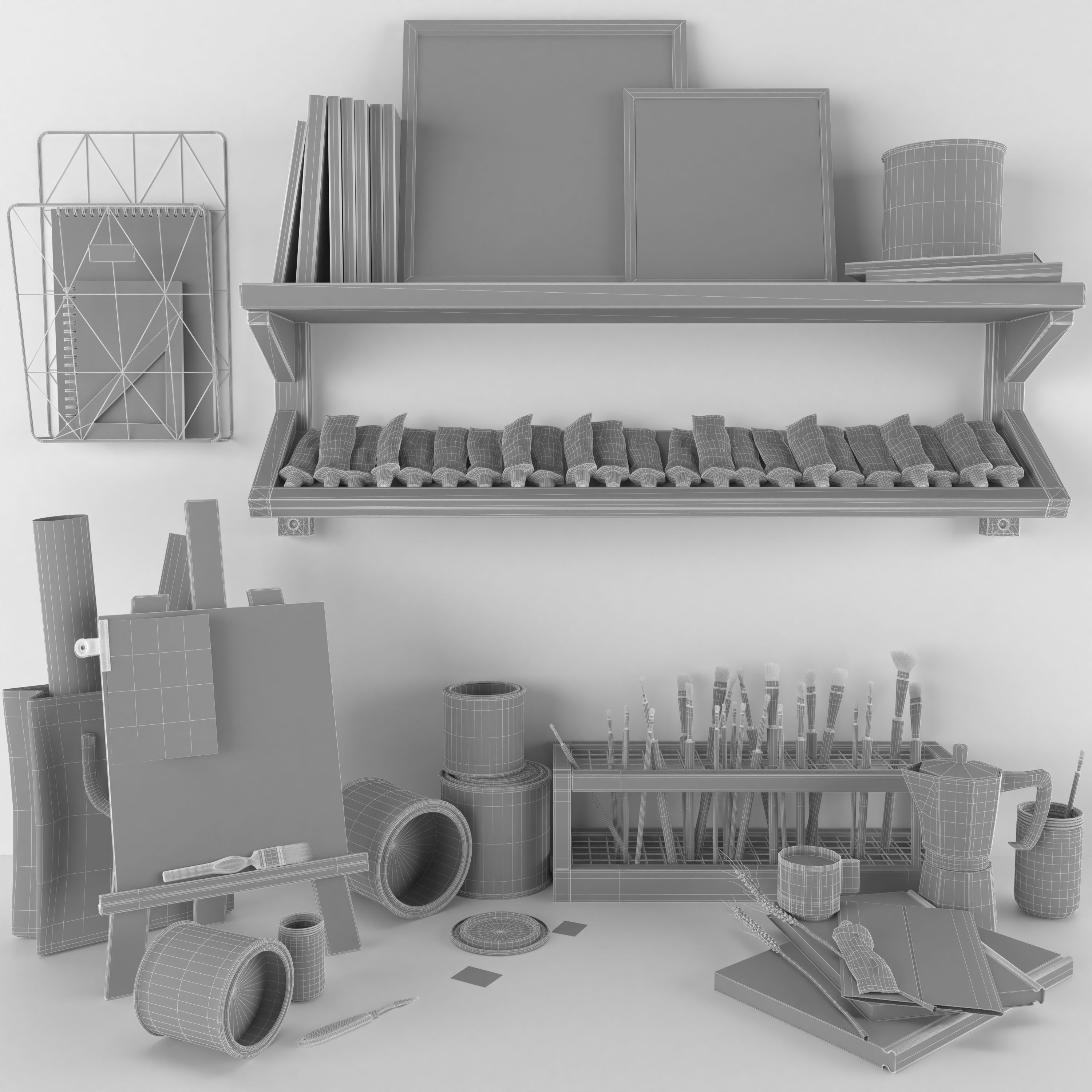 painting set - art workplace 3D model_4