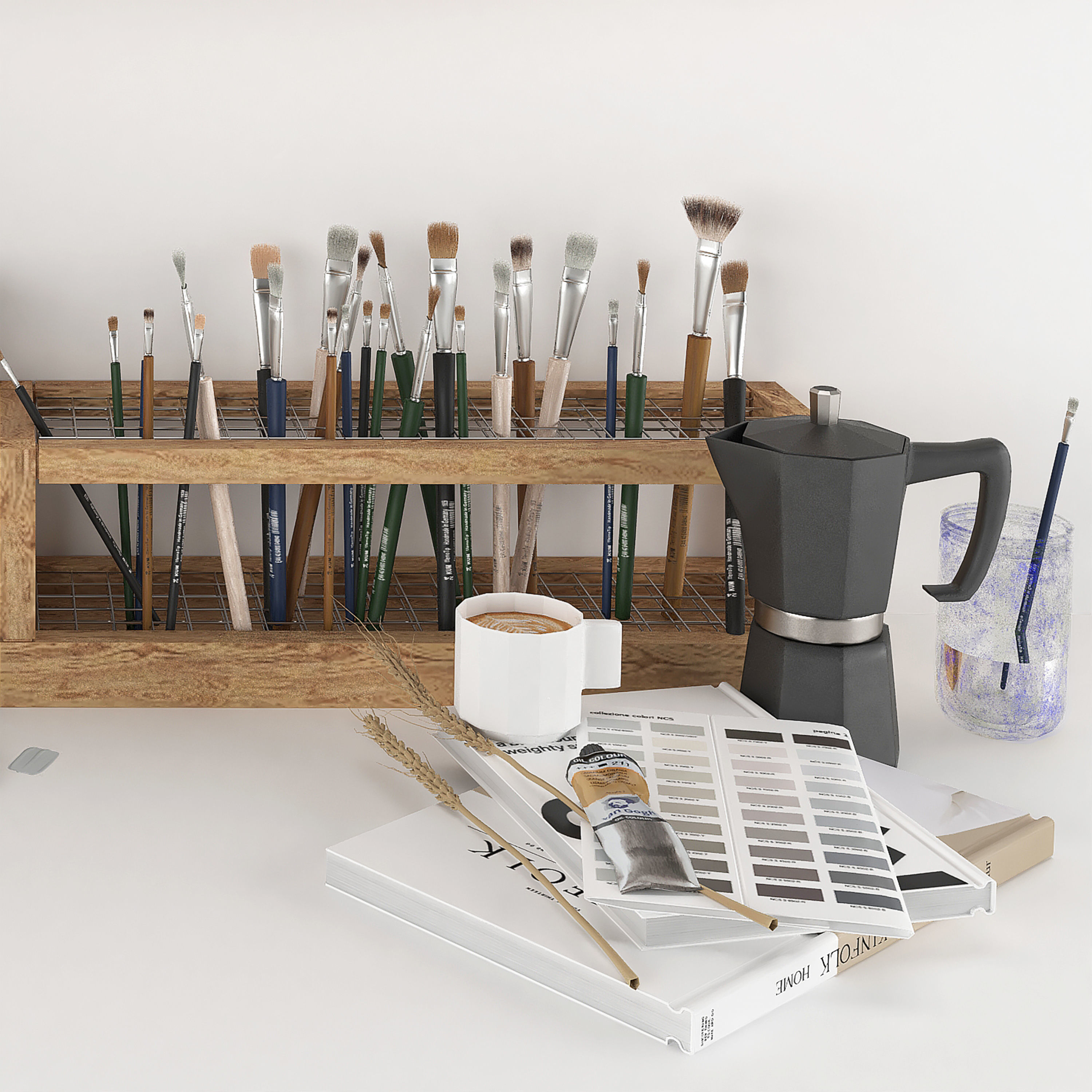 painting set - art workplace 3D model_2