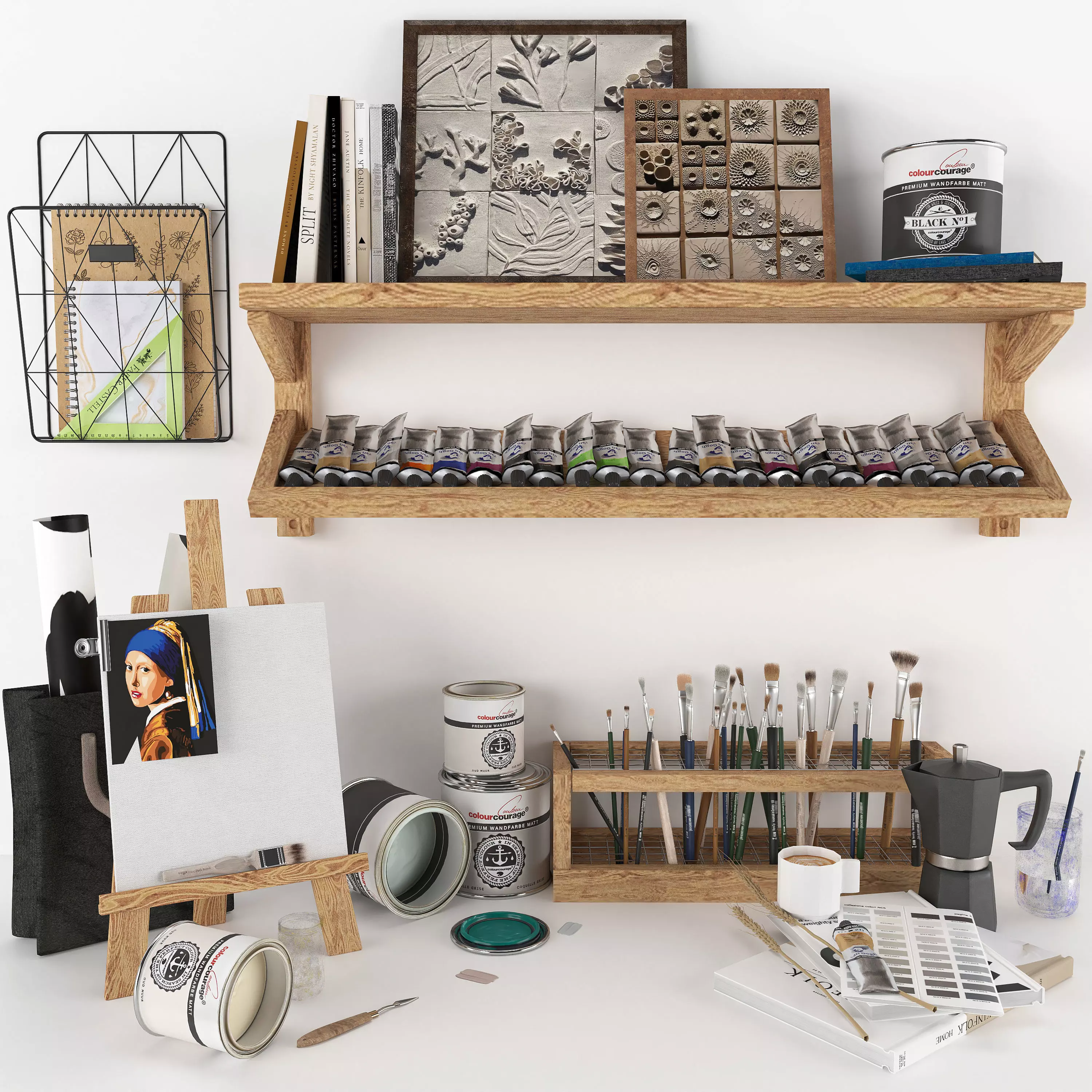 painting set - art workplace 3D model_0