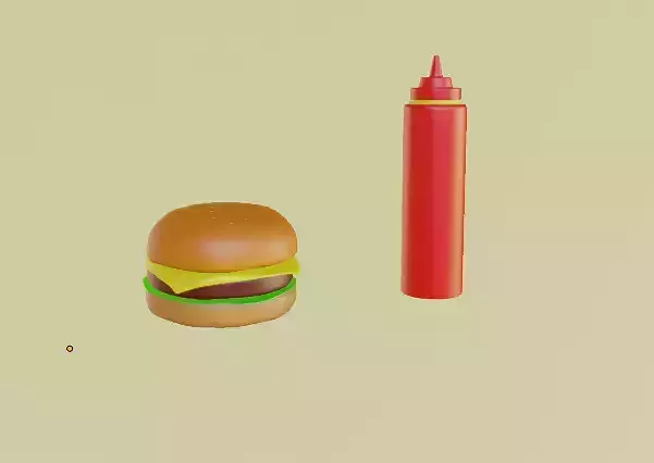Burger with ketchup bottle