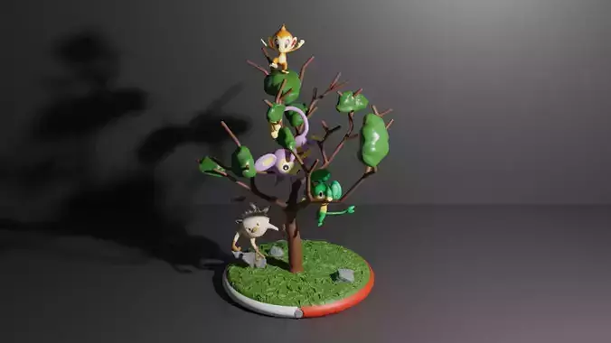 DIORAMA POKEMON MONKEYS PLAYING ON A TREE 3D PRINT MODEL 3D print model