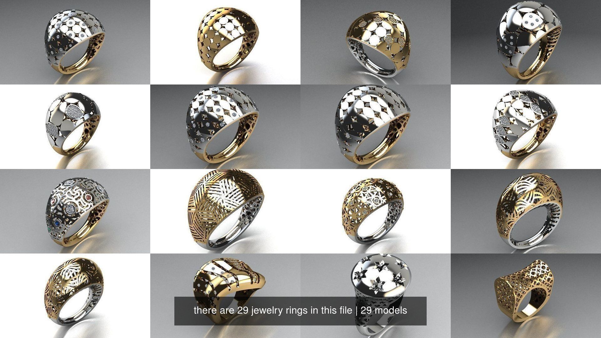 there are 29 jewelry rings in this file 3D Model Collection_1
