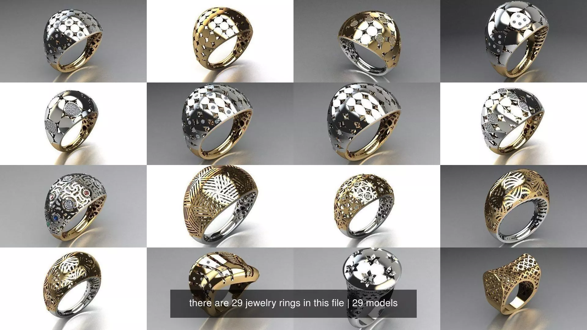 there are 29 jewelry rings in this file 3D Model Collection_0