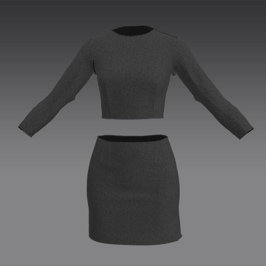 two pieces blouse and skirt wool suit dart detail look Low-poly 3D model_1
