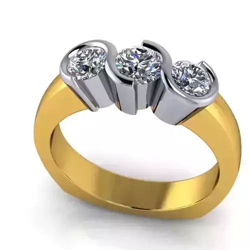 3 stone half bezel anniversary Ring 3D model 3D print model