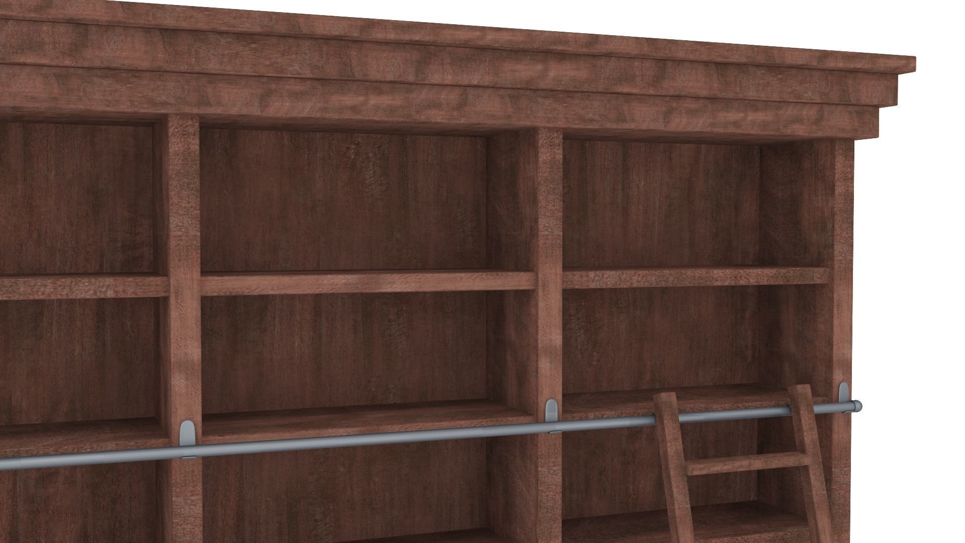 Old wood shelf with sliding ladder 3D model_5