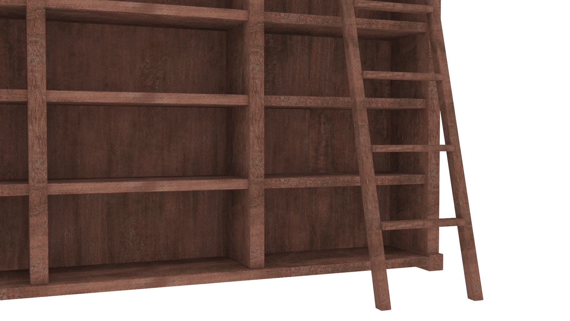 Old wood shelf with sliding ladder 3D model_6