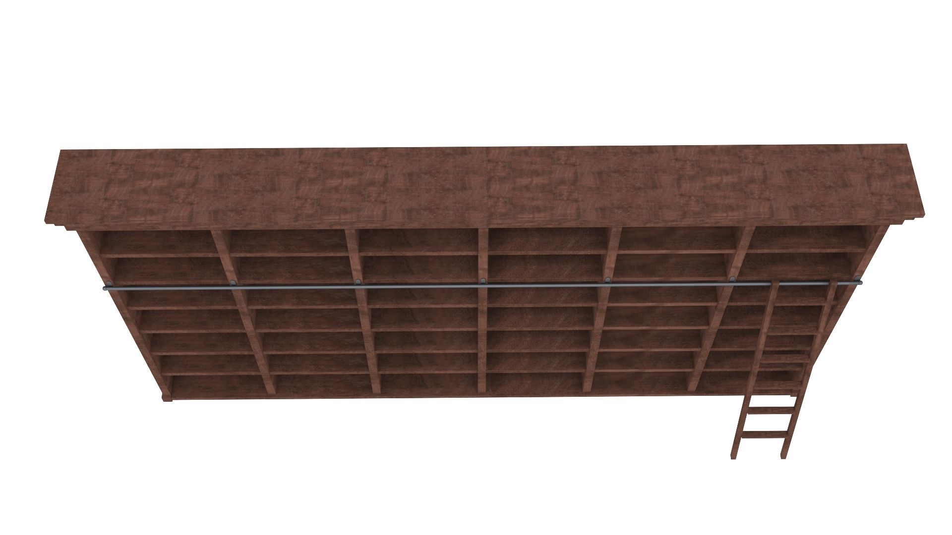 Old wood shelf with sliding ladder 3D model_4