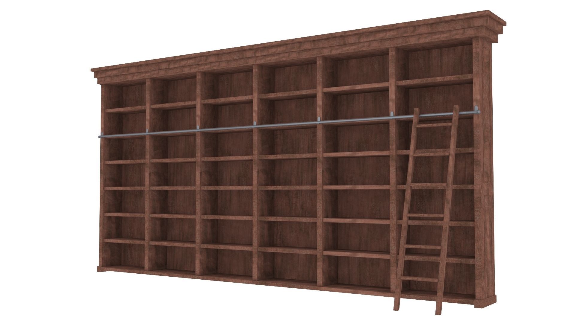 Old wood shelf with sliding ladder 3D model_1