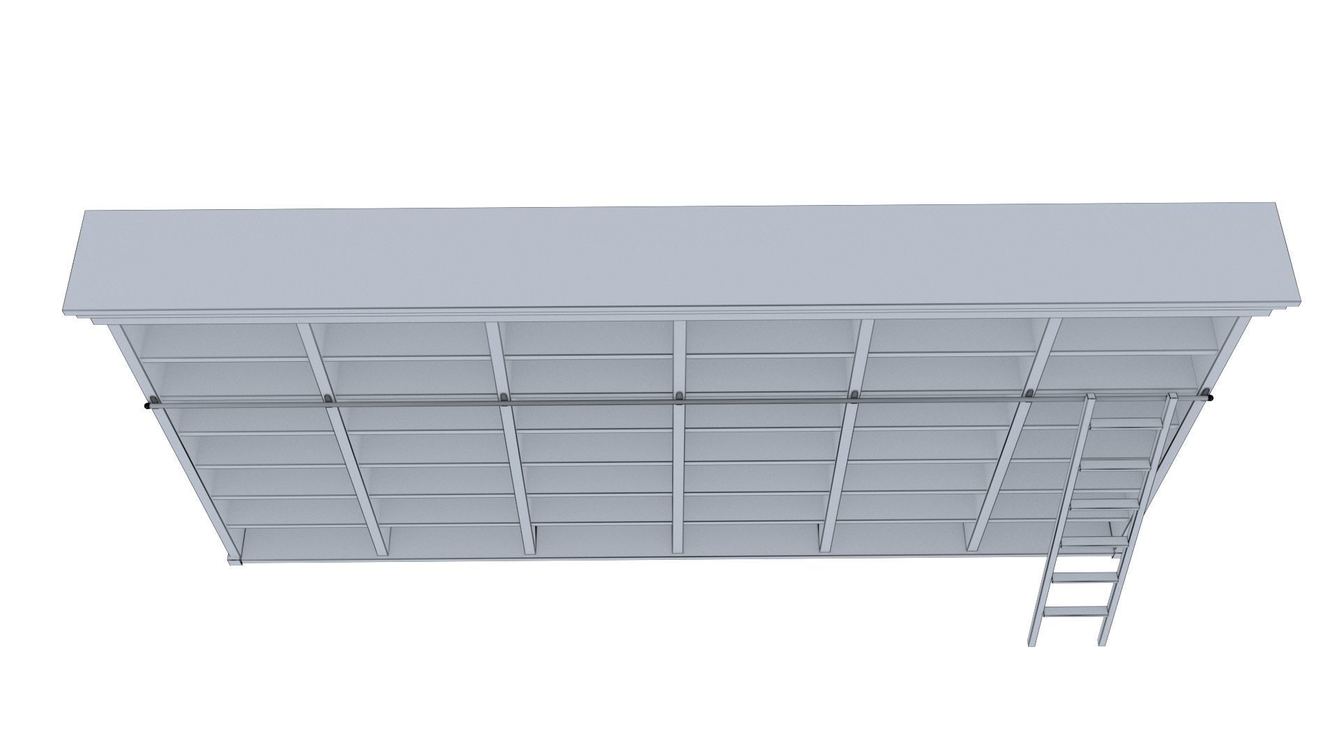 Old wood shelf with sliding ladder 3D model_11