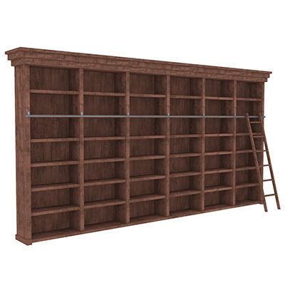 Old wood shelf with sliding ladder 3D model_7