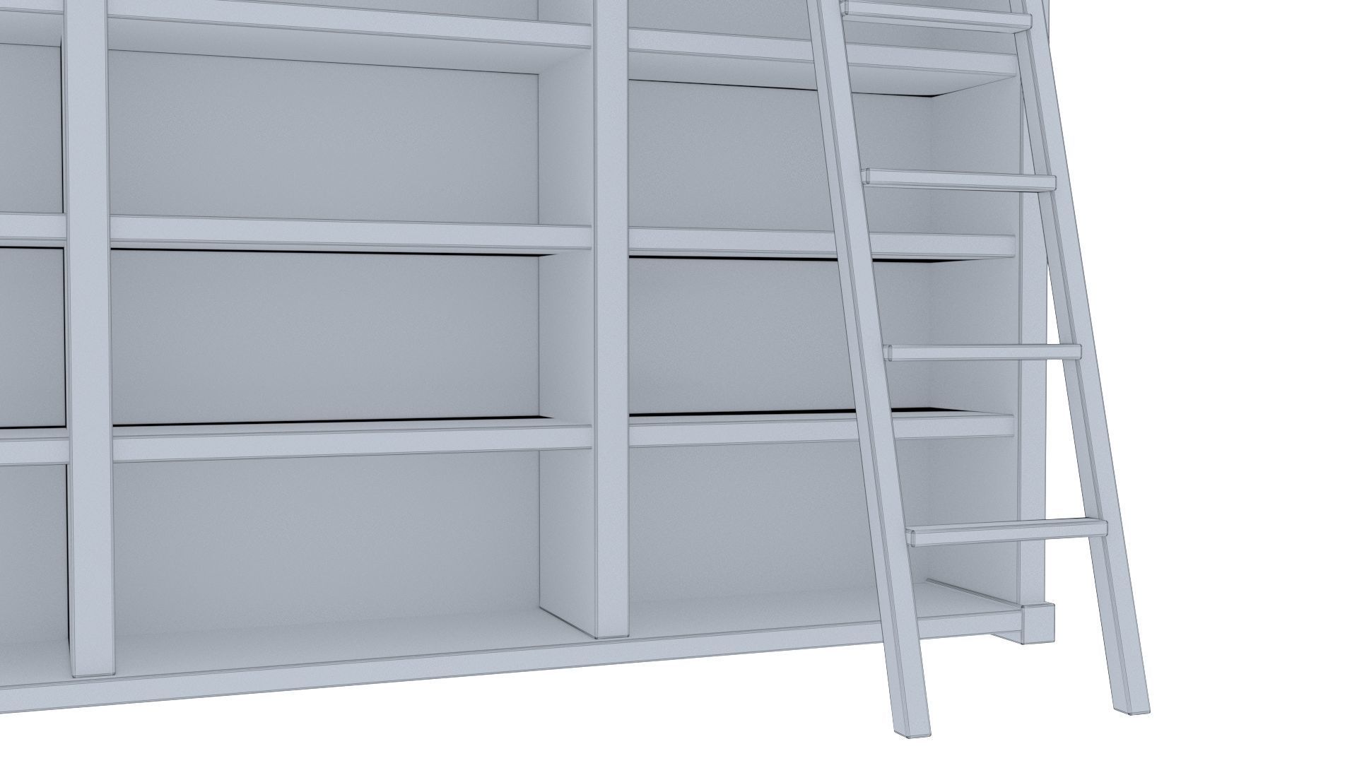 Old wood shelf with sliding ladder 3D model_14
