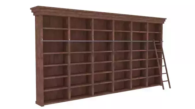 Old wood shelf with sliding ladder