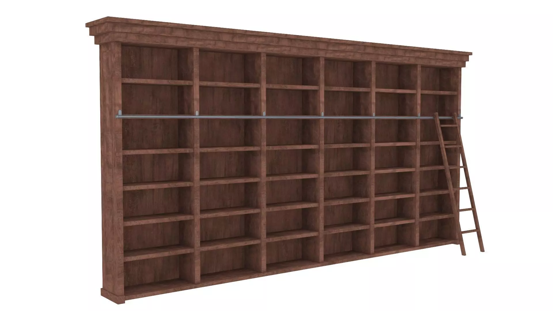 Old wood shelf with sliding ladder 3D model_0