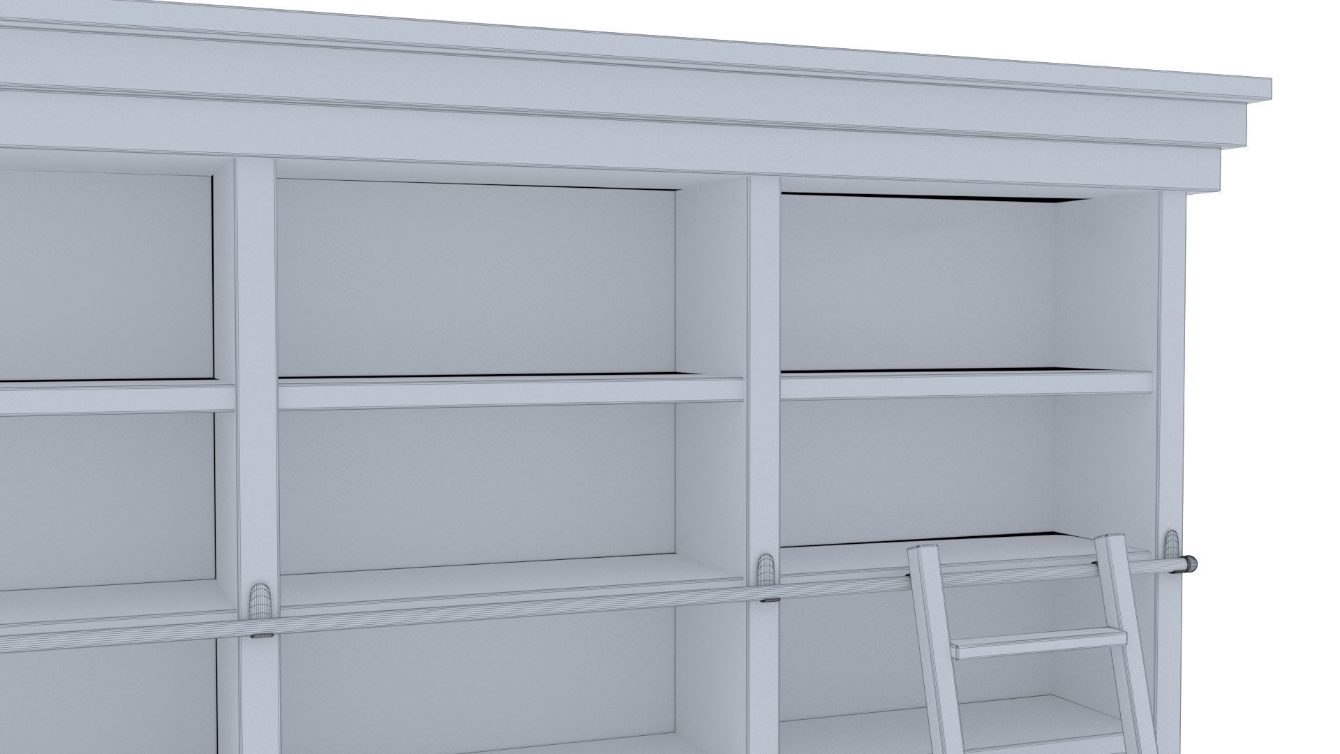 Old wood shelf with sliding ladder 3D model_12