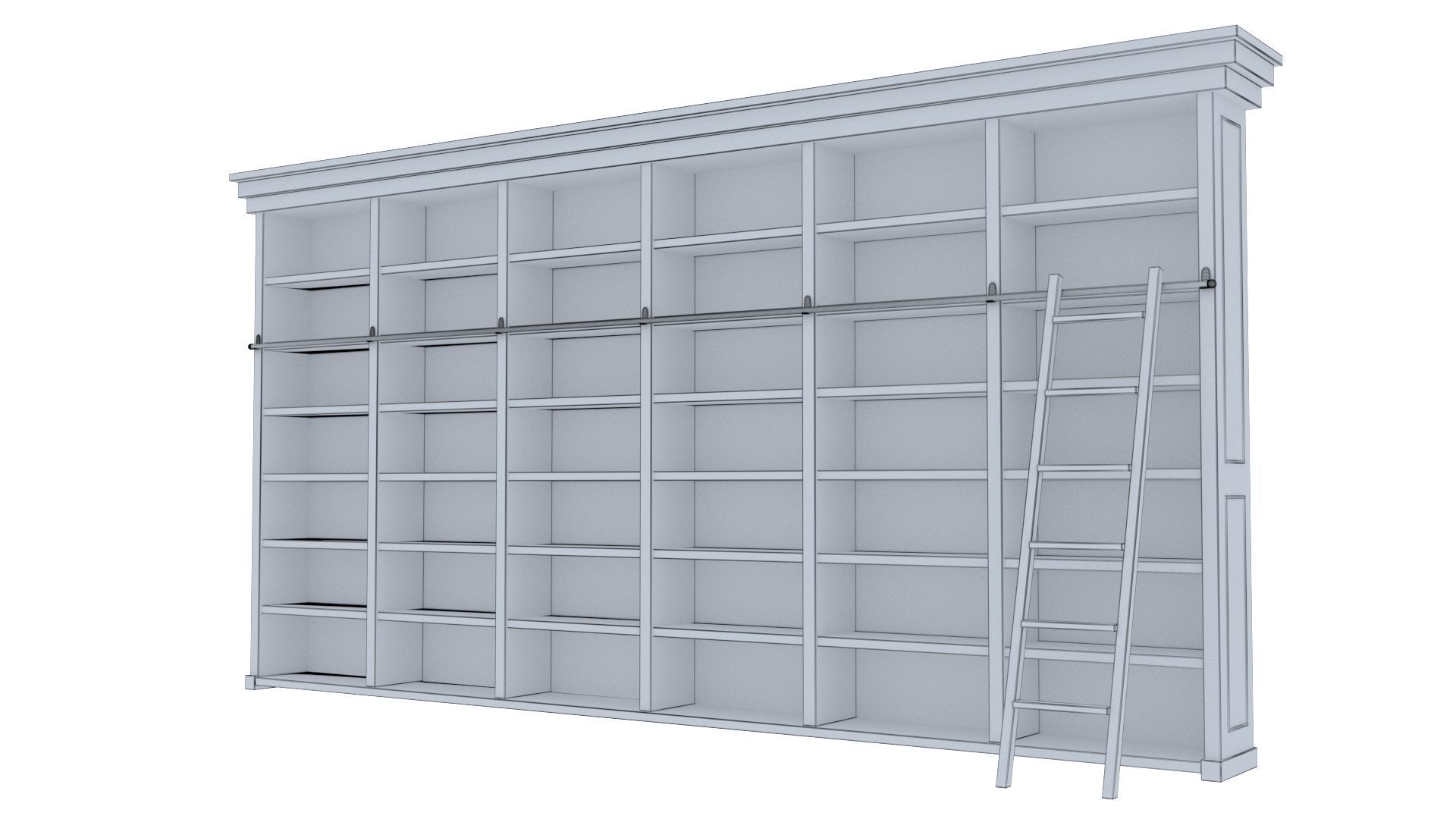 Old wood shelf with sliding ladder 3D model_8