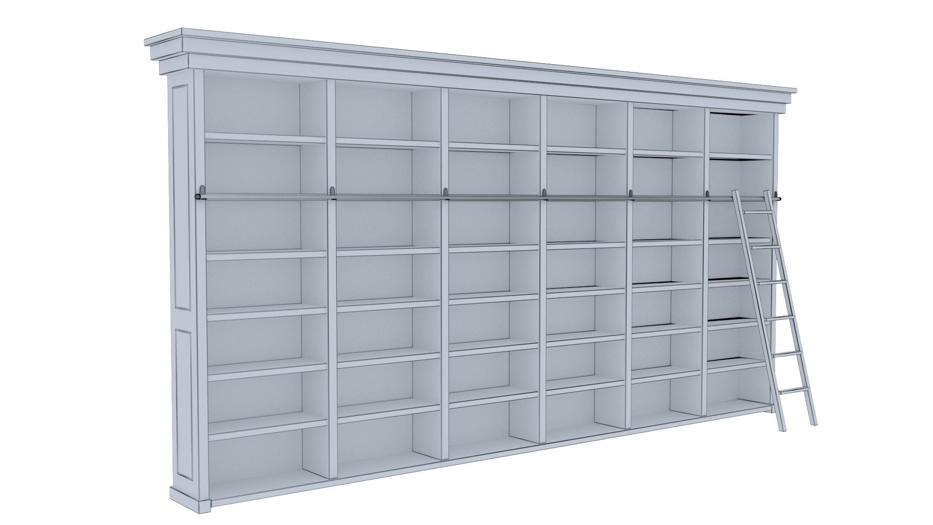 Old wood shelf with sliding ladder 3D model_13