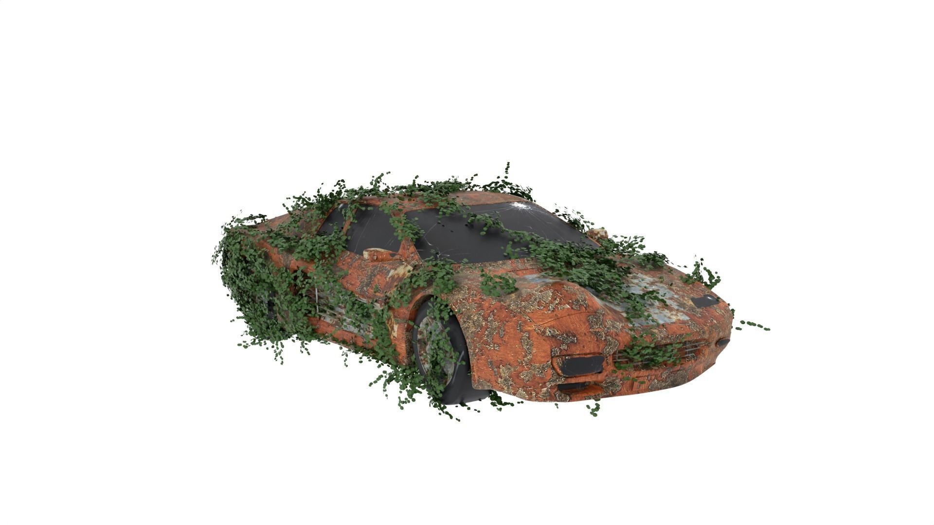Damaged Rusted Sport Car  3D model_1