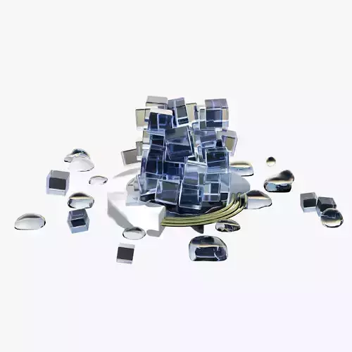 Ice Cubes Fountain on a Tiles Floor 3D Model Low-poly 3D model