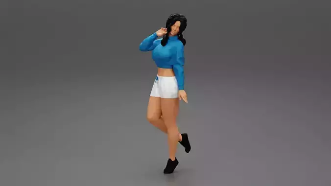 beautiful girl in lini short and high neck shirt