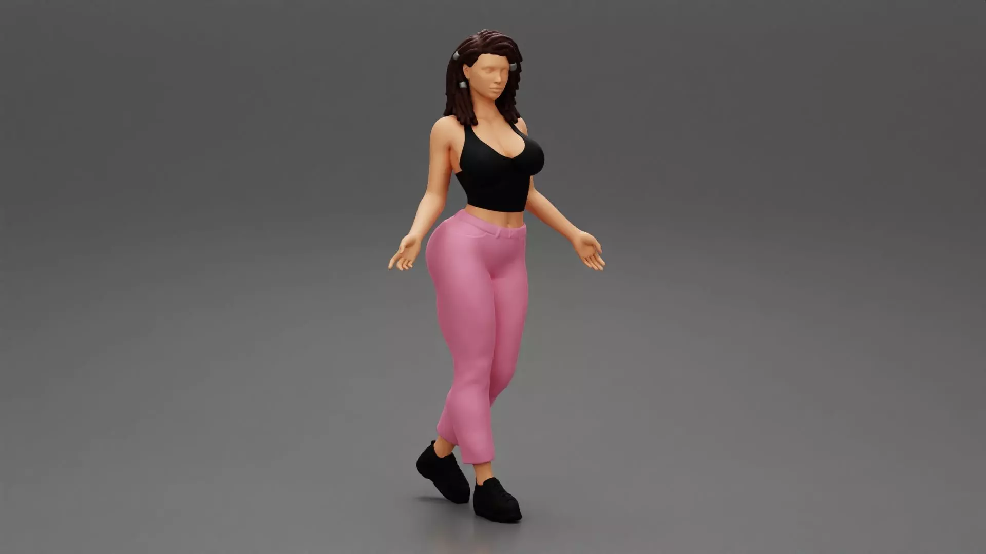 Girl in pants and sneackers with Cute chic short rasta hairstyle 3D print model