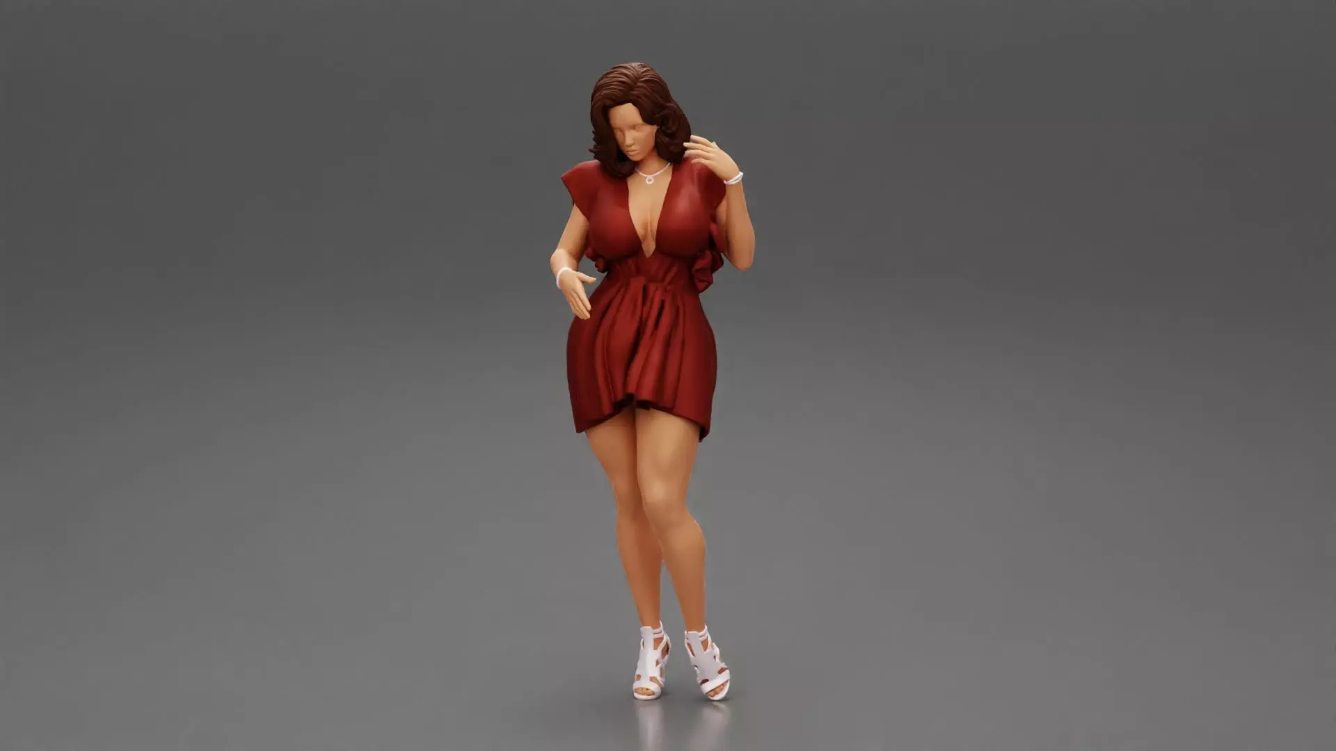 Young Sexy Woman in v neck dress 3D print model