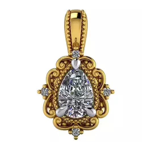 Vintage Solitaire tear drop pendant necklace 3D model