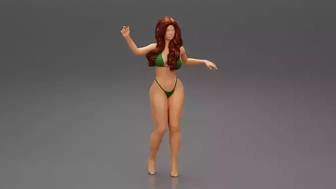Beautiful Girl in bikini  With long hair 3D print model