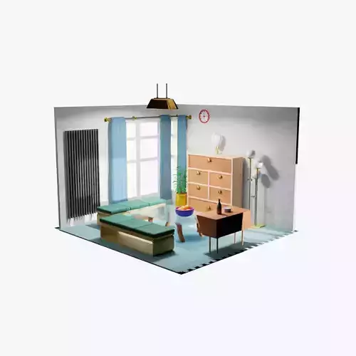Modern Room with simple decoration 3D Model Interior Design Low-poly 3D model