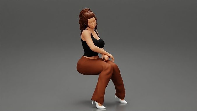 Brunette Woman Shirt Trousers Sitting Office 3D print model