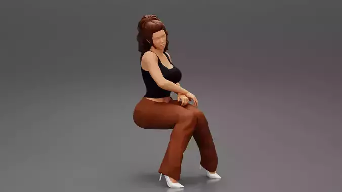 Brunette Woman Shirt Trousers Sitting Office