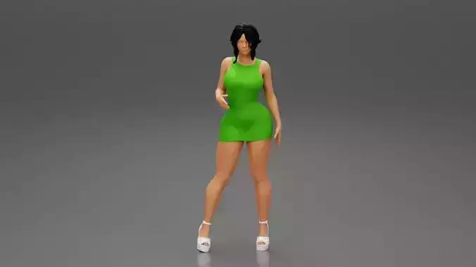 Young sexy woman in mini dress 3D print model