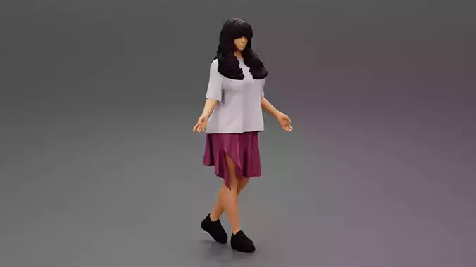 Young Girl in Causal Style with long hair 3D print model