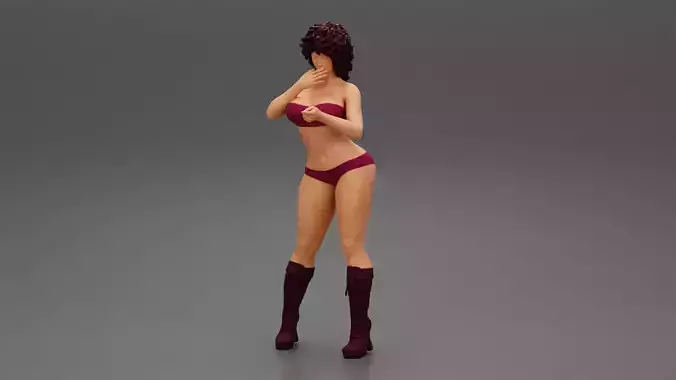 Fashion Woman in bikini and boots with curly hair