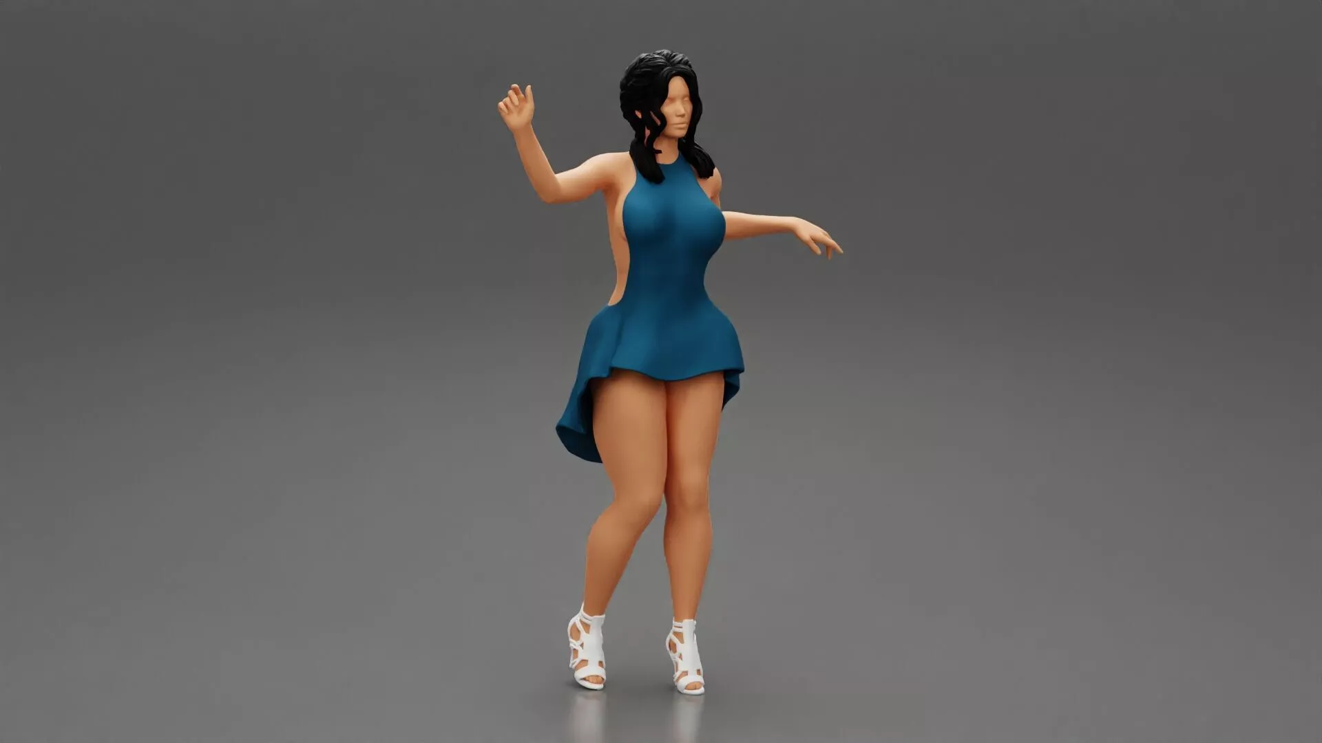 woman in Open Back Split Hem Mini Dress 3D print model