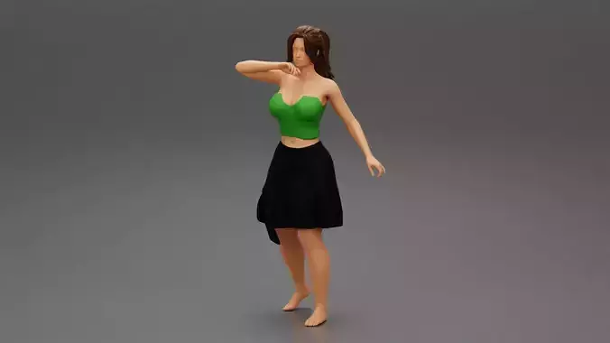 Young Woman in a Black Skirt and sexy shirt